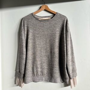 ZARA Taupe Sweater with Chiffon Ruffle Sleeves